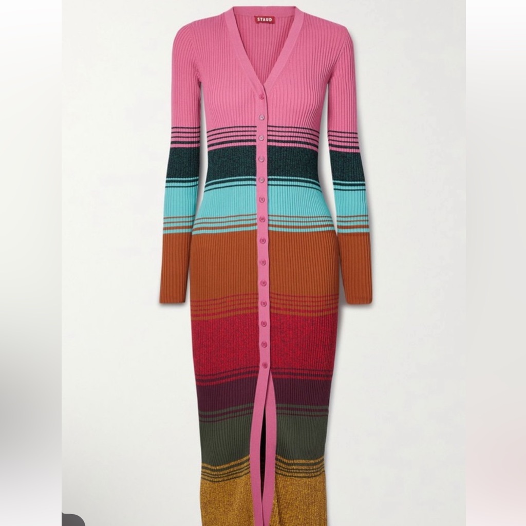 Staud Shoko Striped Sweater Midi Dress In Multi / Xs / Euc